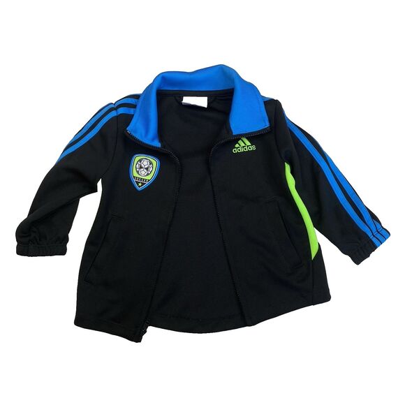 Adidas Kids Zip Up Soccer  L/S Track Jacket Black Blue Green Baby size 12 Months - Picture 3 of 7